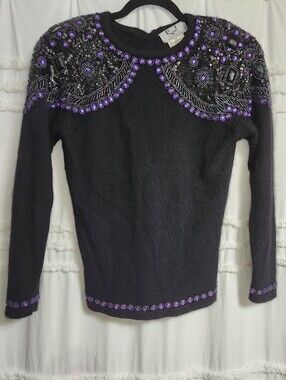 Vtg 80s Susan Roselli For Vijack Embellished Statement Sweater.